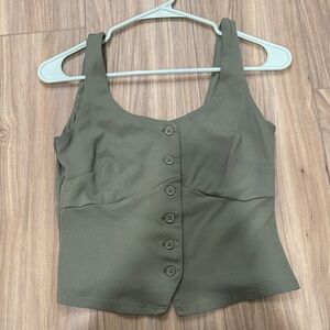 Olive Green Button-Front Women's Tank Top